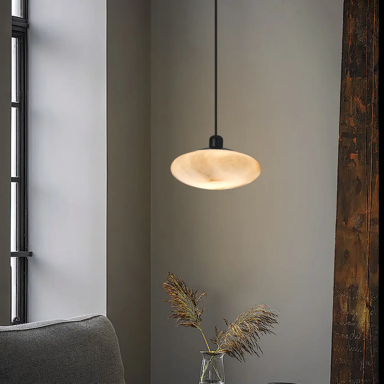 Adjustable Stone White Round Downrods Pendant Light