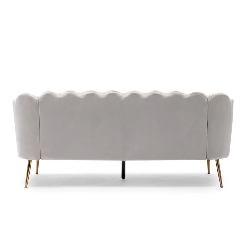 Velvet Channel Stitched 3-seater Sofa with Metal Legs