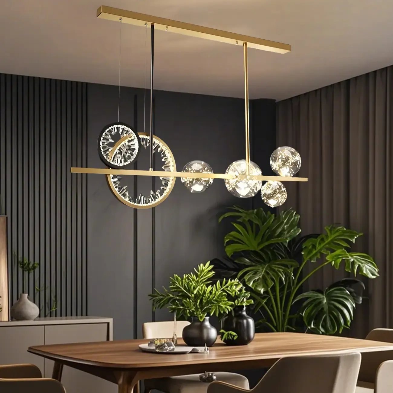 Geometric Gold Glass-Crystal Island Pendant Light