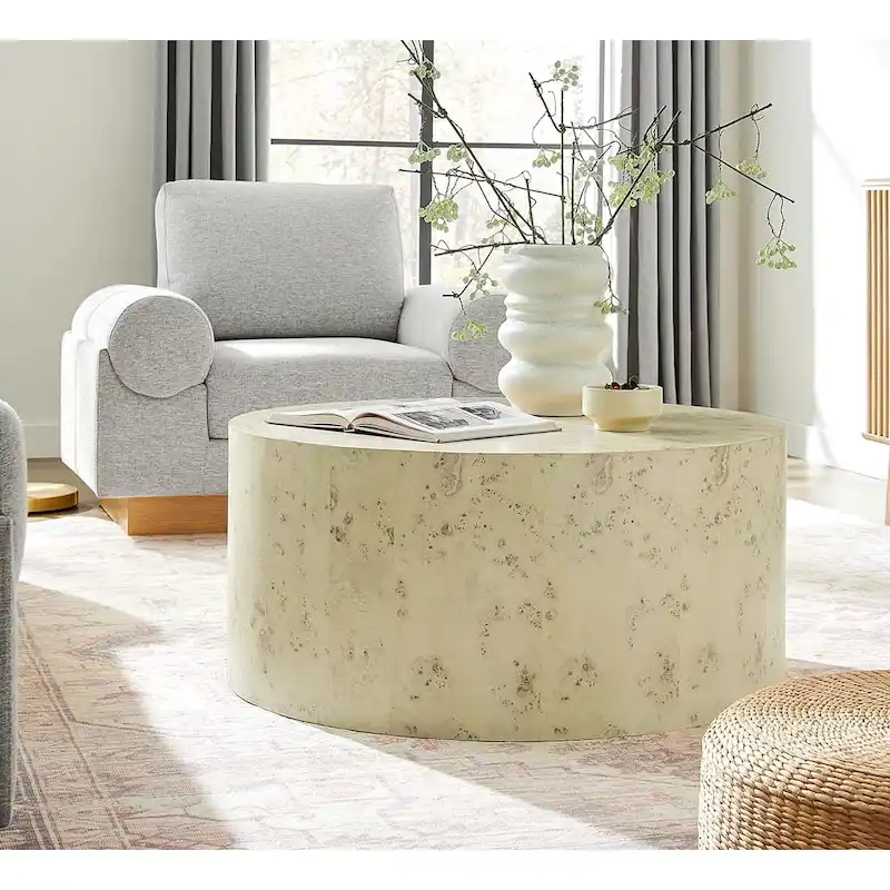 Penrod Mid-Century Burl Wood Round Coffee Table