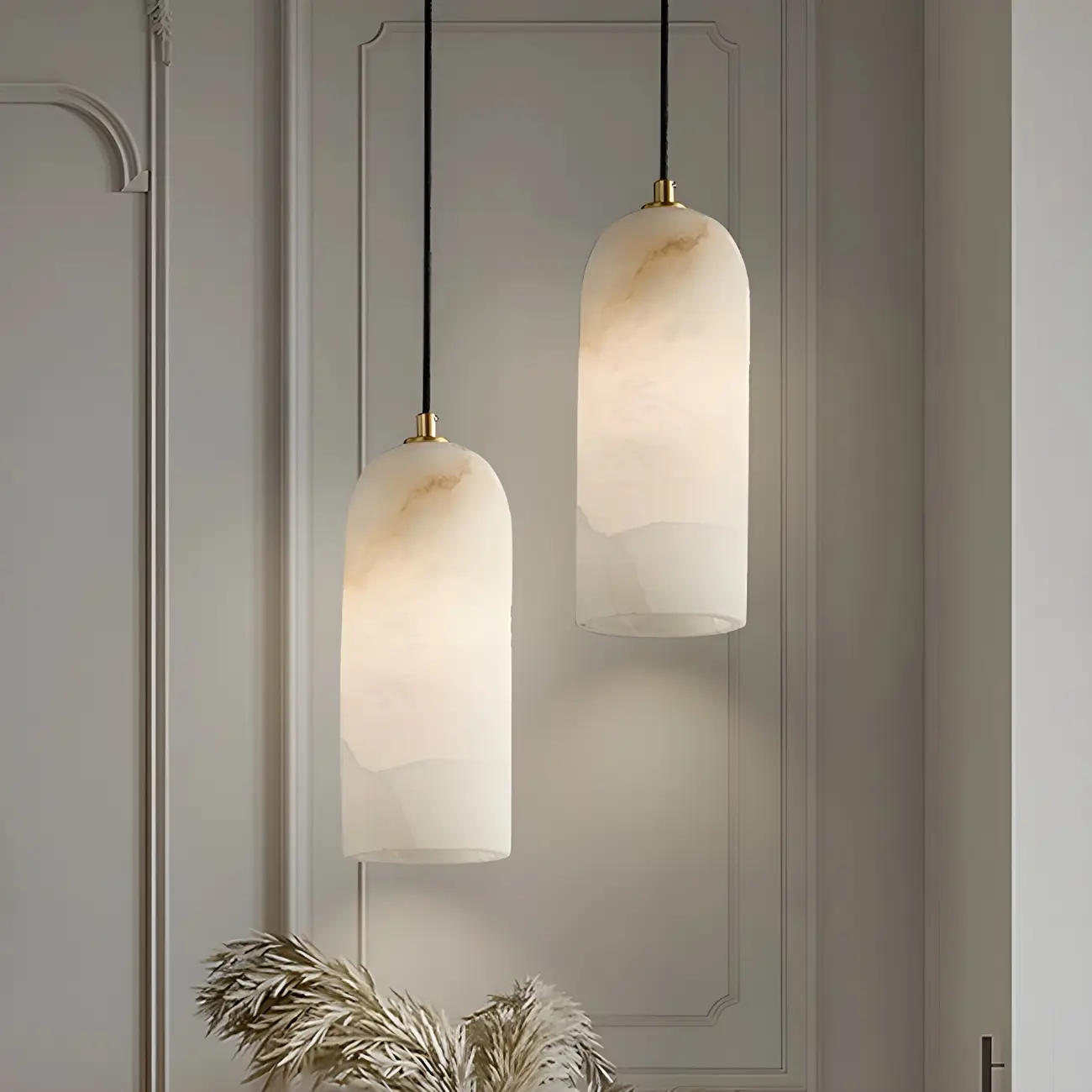 Modern Gold Bell Alabaster Adjustable Pendant Light