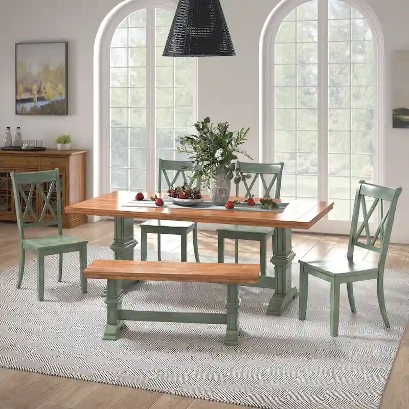 Ronda 78.7 Rectangular Solid Wood Top Dining Set with X-Back Chairs