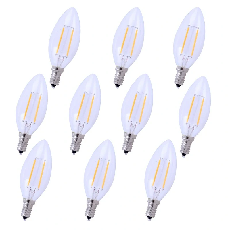 Led e12 candelabra, 3000k, 300, cri80, es, ul/cul, 2.5w, 25w equivalent, 15000hrs, lm165, dimmable, input voltage 120v 10 pack