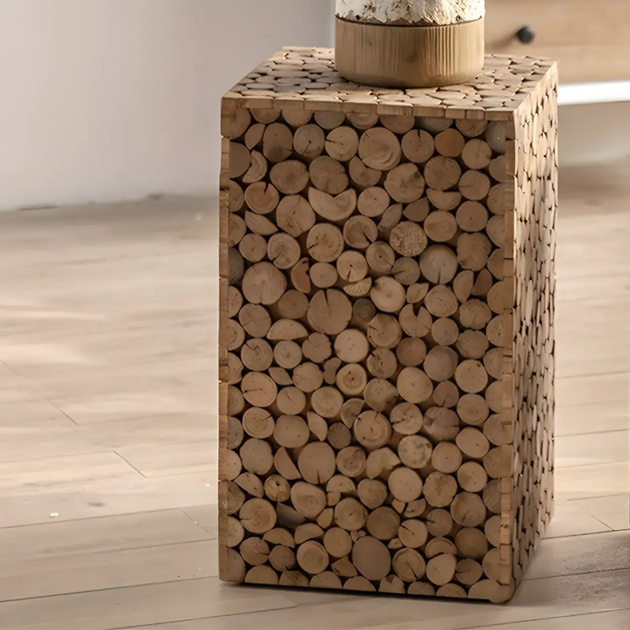 Rustic Solid Wood Square End Table For Living Room