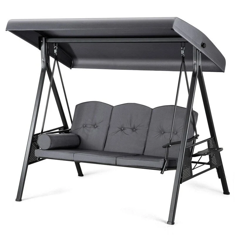 3-Person Metal Patio Swing with Canopy and Cushions - N/A