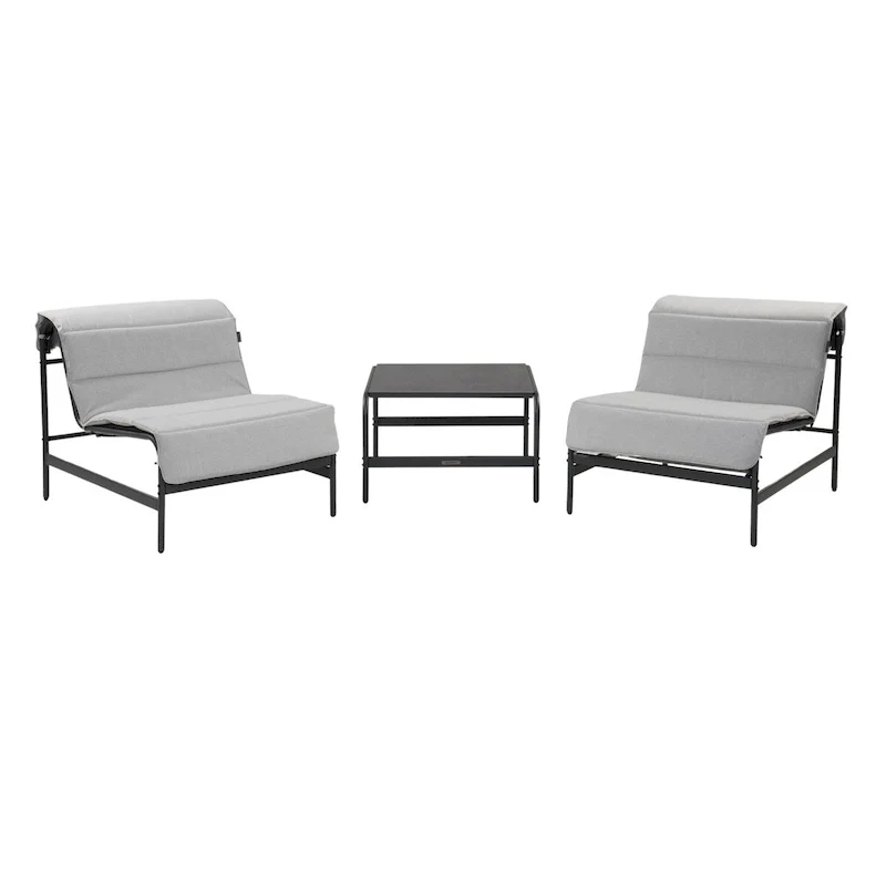 Outdoor Chaise Lounge Chairs and Table Set With Removable Cushions (Set of 3)