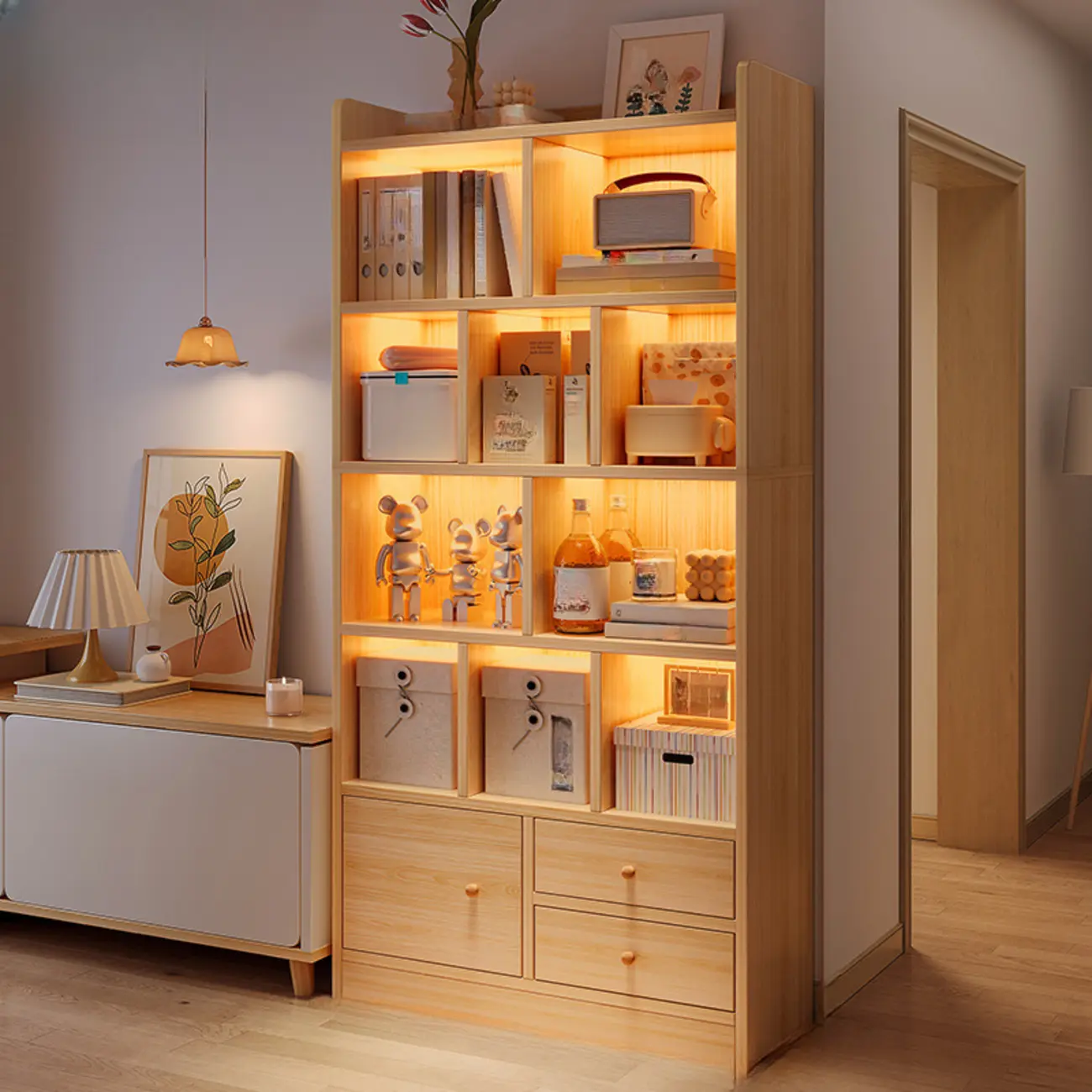 Modern Rectangular Bookshelf with Drawers