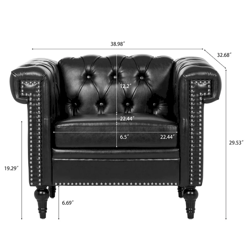 Black Modern 39 Tufted Accent Chair with Nailheads