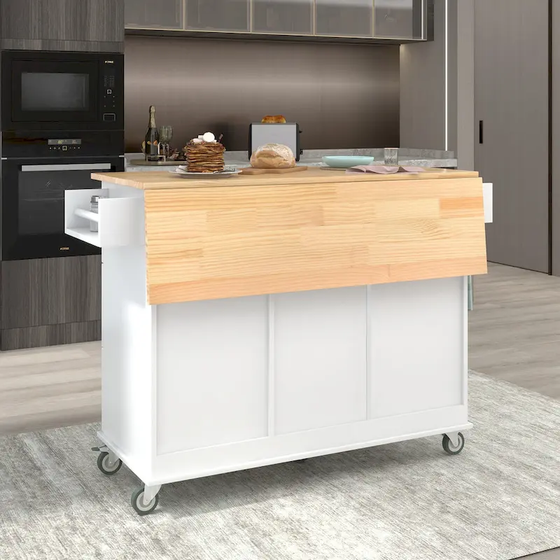 Rolling Mobile Kitchen Island with Solid Wood Top and Locking Wheels