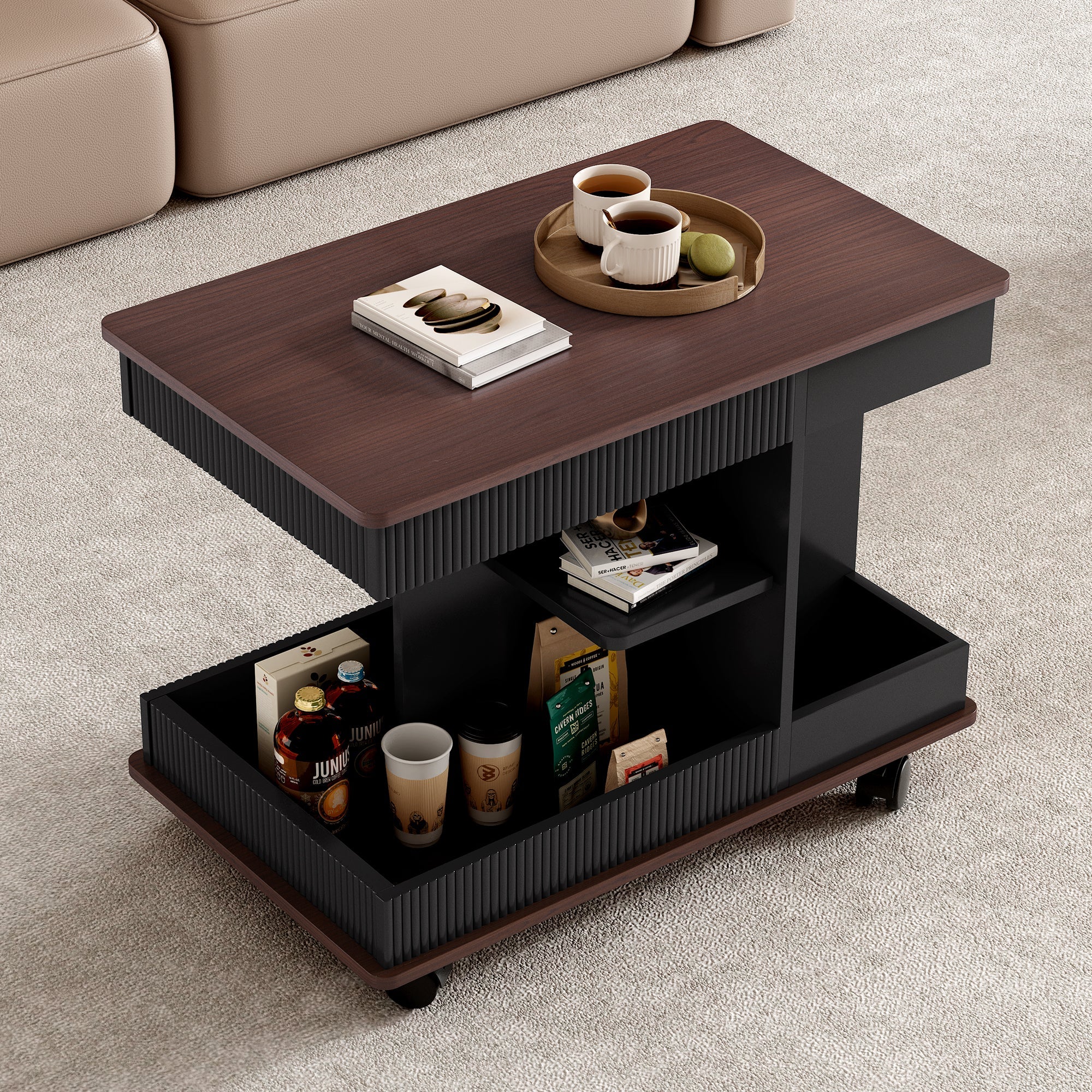 Walker Edison | Modern Multifunctional Adjustable Side Table with Lift-Top