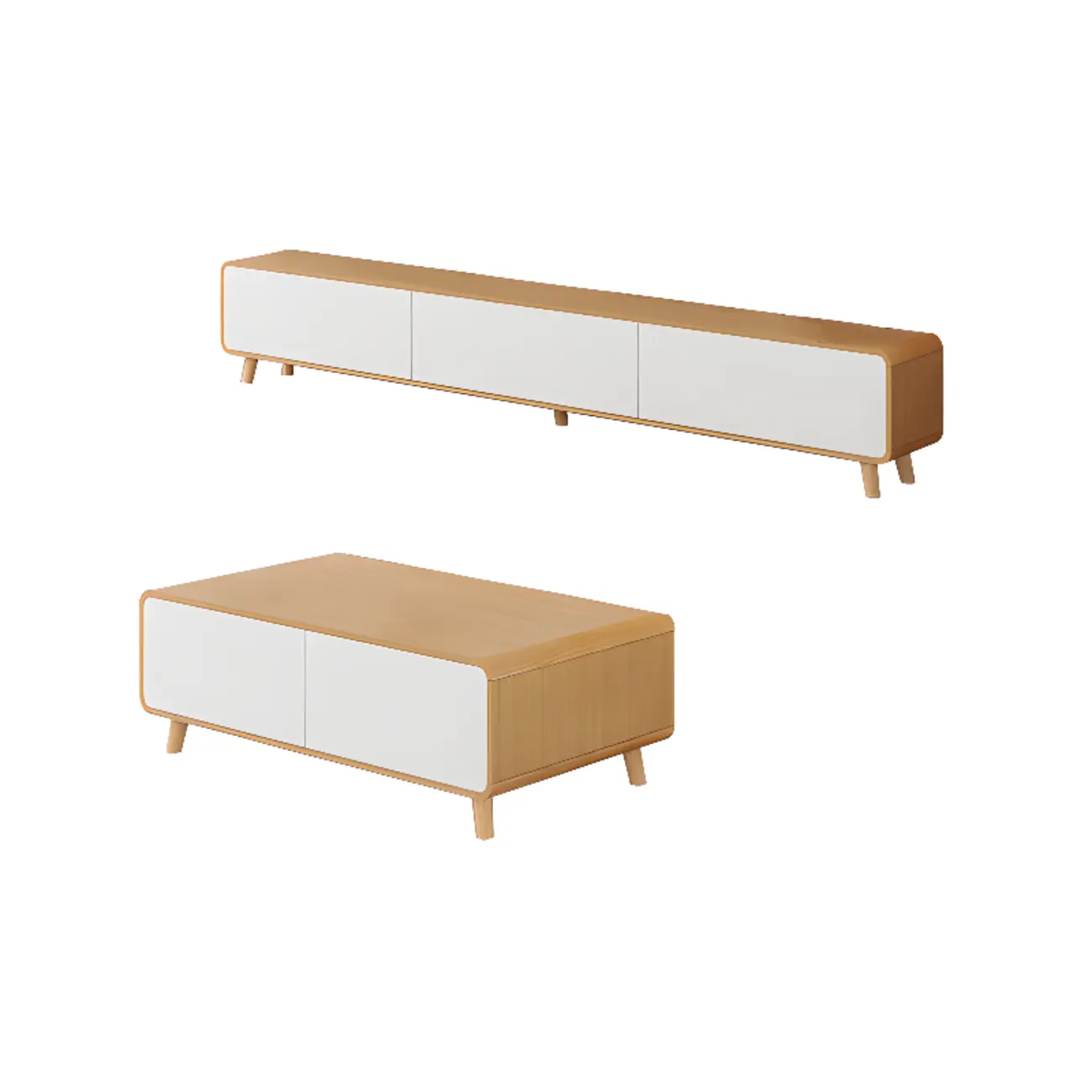 Modern Wood TV Stand with Drawers and Cable Management