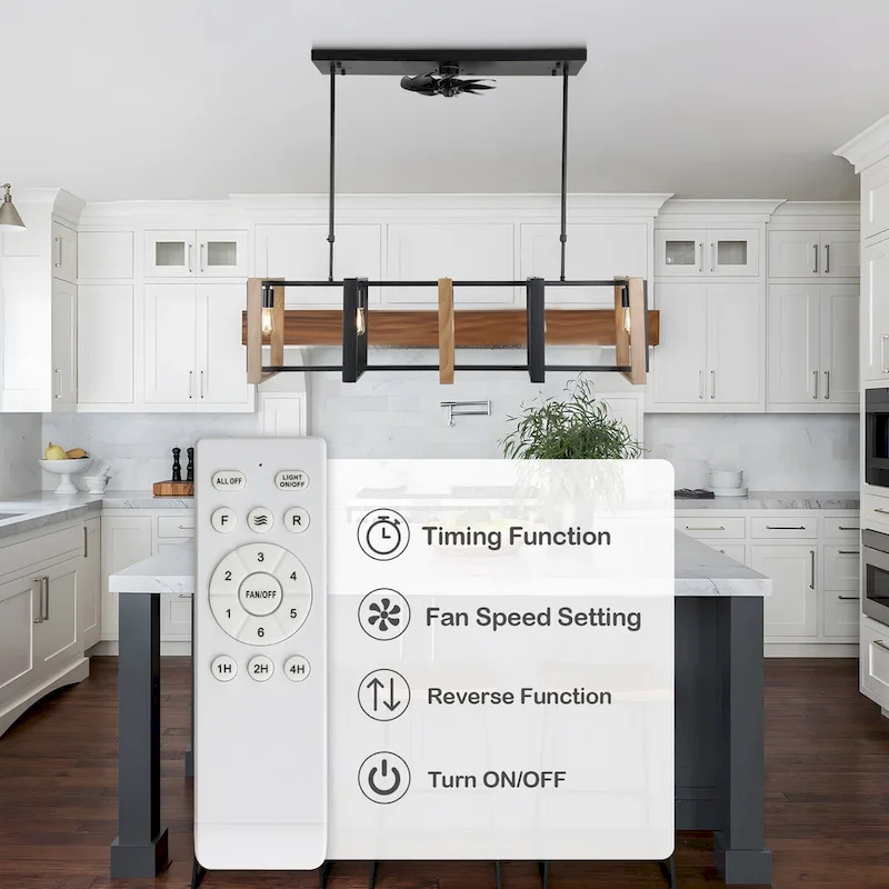 48  Modern Reversible Ceiling Fan 3-Speed with Remote, Kitchen Island Chandelier with 5-Light - 48 Inches