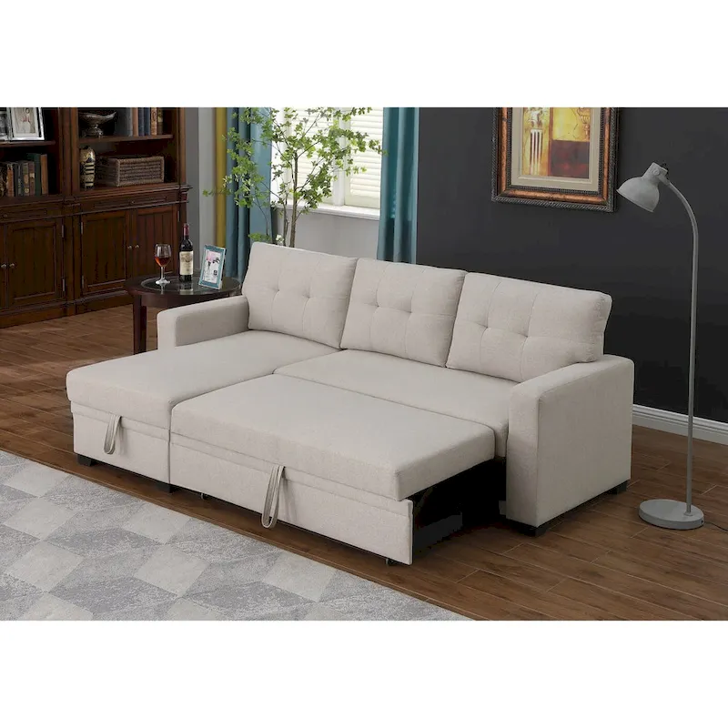 Upholstered Pull out Sectional Sofa with Chaise