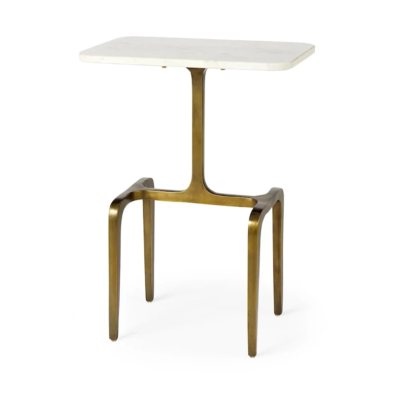 Preston White Marble Top w/Gold Metal Base Rectangular Accent Table - 17.3L x 11.3W x 22.8H