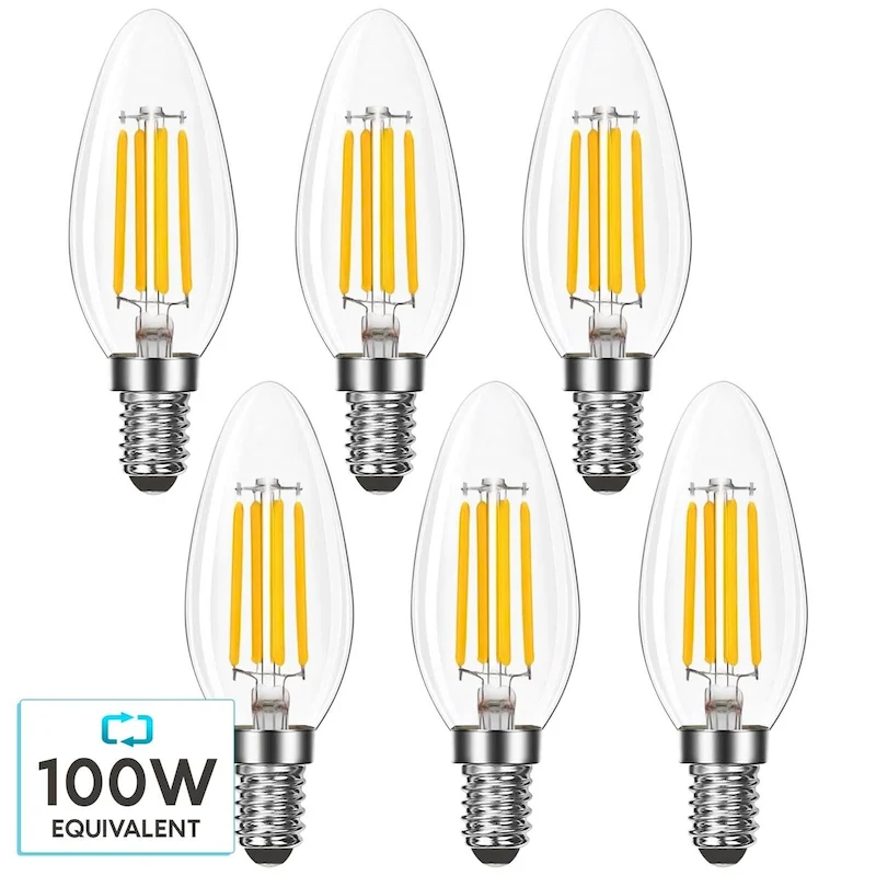 Luxrite Vintage Candle LED Bulb 100W Equivalent, 800 Lumens, 3500K Natural White, 7W, Dimmable, UL Listed, E12 6 Pack