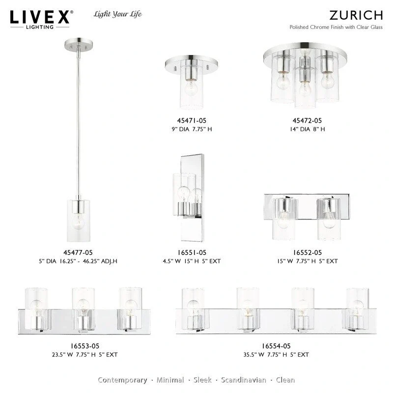 Livex Lighting 1 Light Mini Pendant, 45477-05 - 5  Dia x 16.25  - 46.25  Adj. H