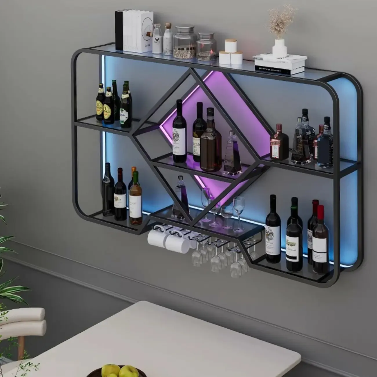 Gold Metal Diamond Wall-Mounted Wine Glass Rack