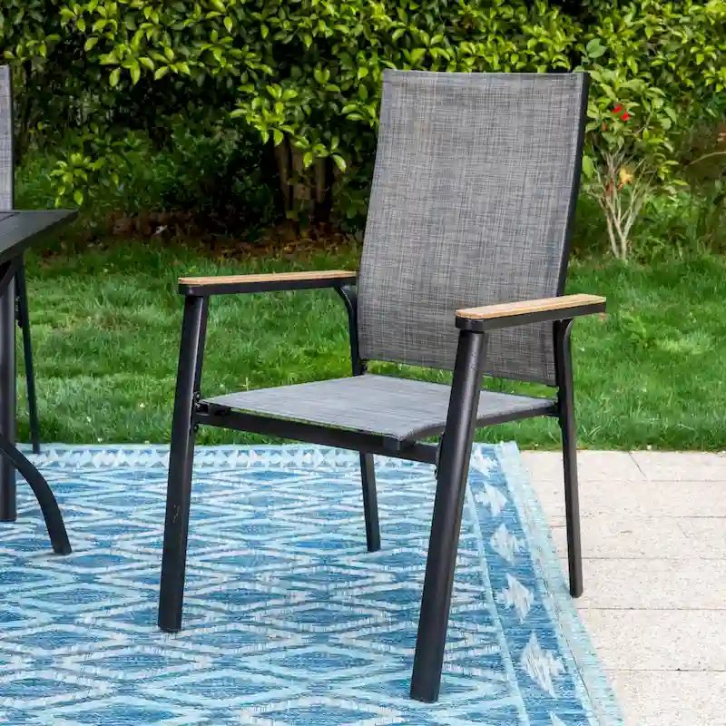 MAISON ARTS 5/6 Pieces Patio Dining Set, 4 x Aluminium Stackable Dining Chairs and 1 x Metal Table