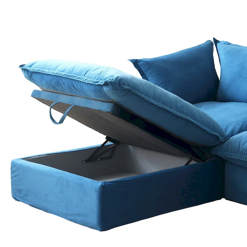 Cloud Sectional Sofa Down Feather Modular Couch L-shaped Velvet Wide Deep Seat Convertible Sofa.