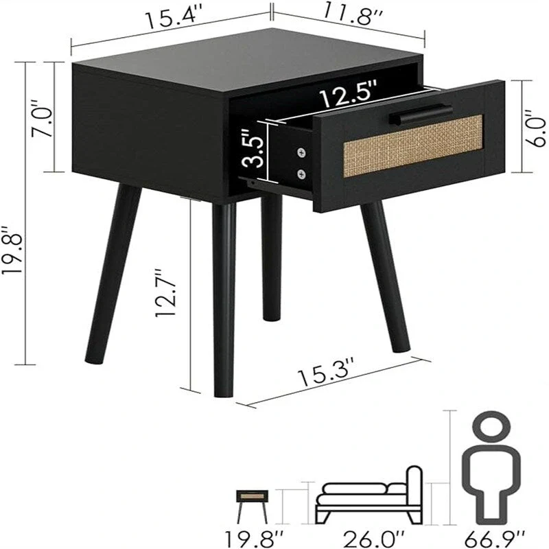 Bedroom Nightstands Wooden Night Stands - 11.81D x 15.35W x 19.69H