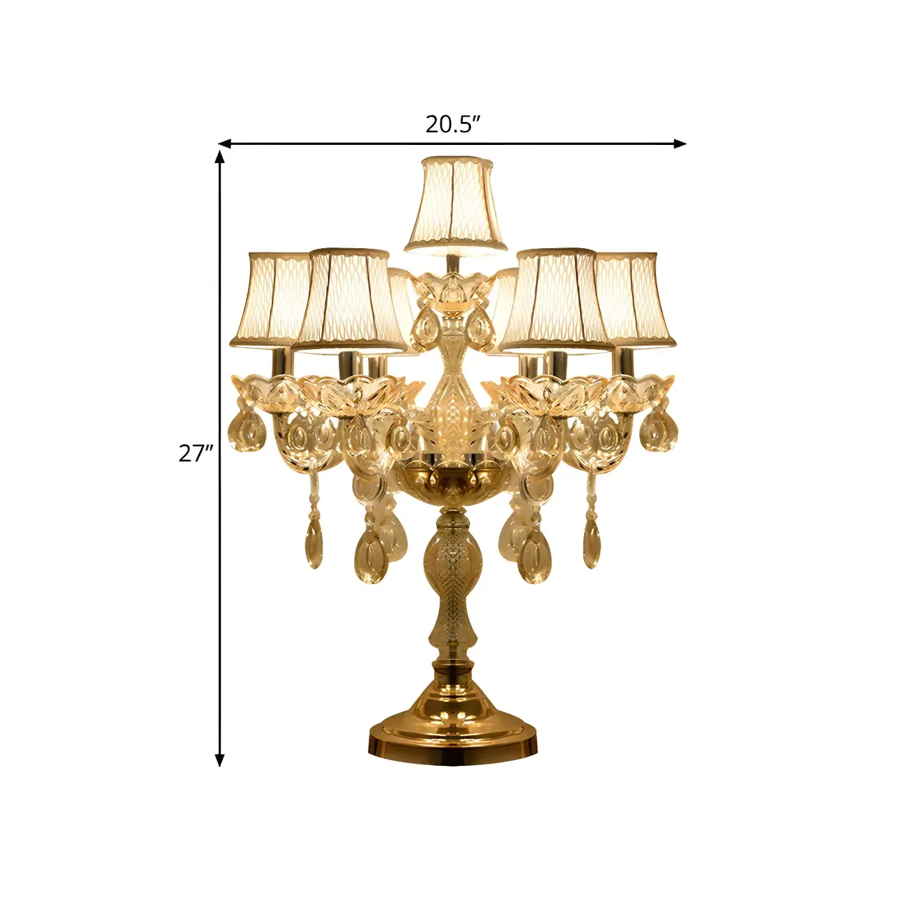 Luxury Gold Multi-Light Crystal Candelabra Table Lamp