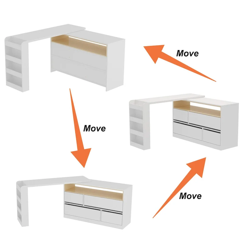 4-Drawer Desk Vanity Sideboard Bedroom Dresser Chest Of Drawers White