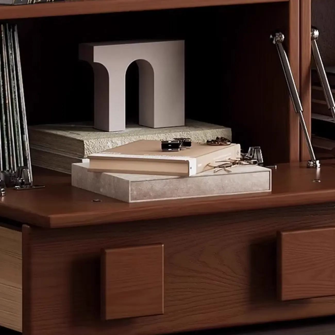 Living Room Brown 2-Tier Rectangular Wooden TV Stand