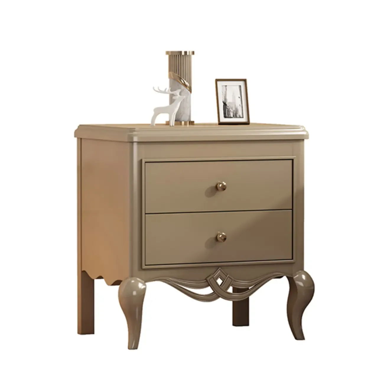 Glam Rubberwood White 2-Drawer Nightstand with Legs
