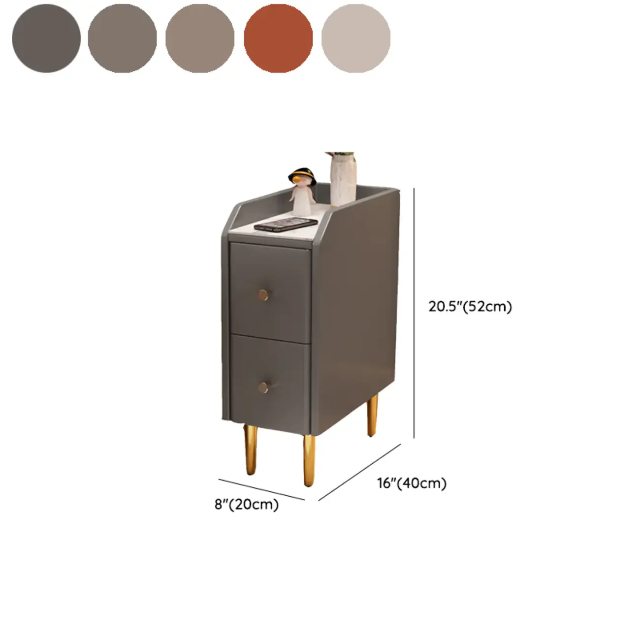 Narrow Faux Leather Drawer Nightstand with Stone Countertop