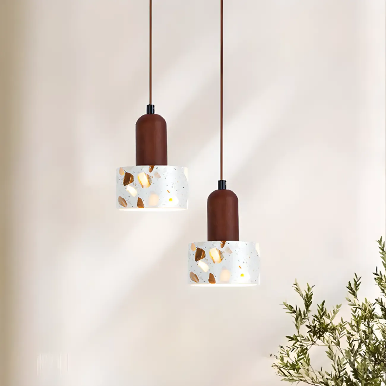 Modern Terrazzo Cylinder Brass Pendant Light