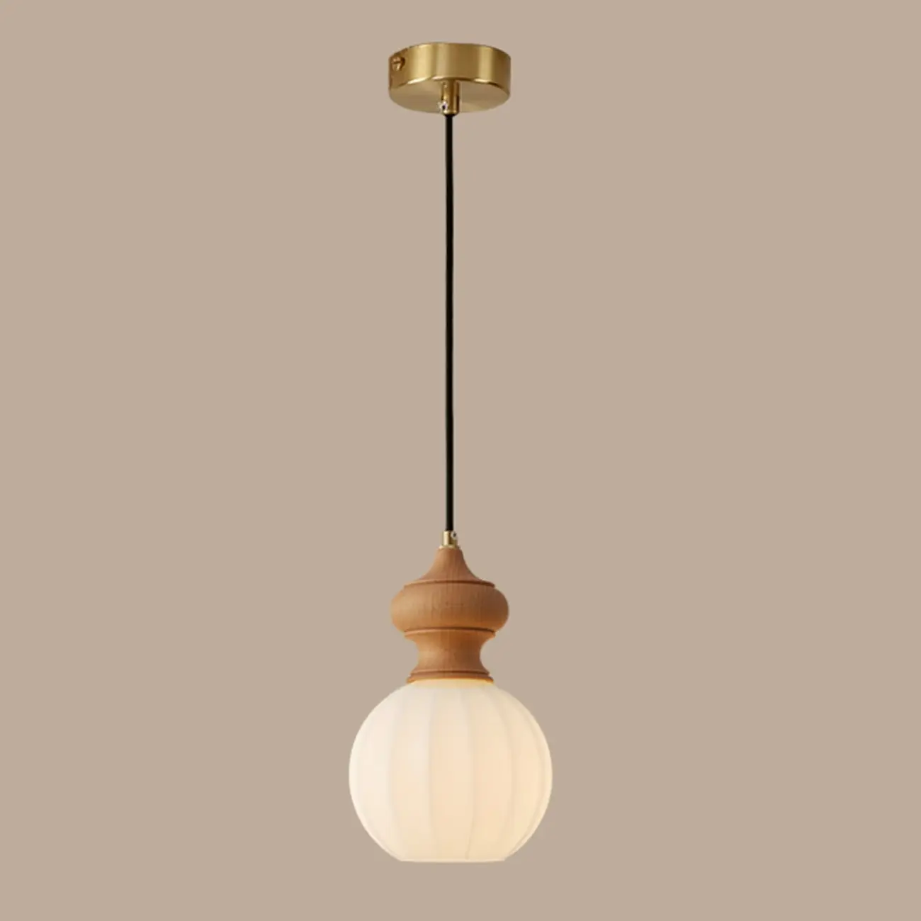 Adjustable Modern Wood Glass Pendant Light for Bedroom