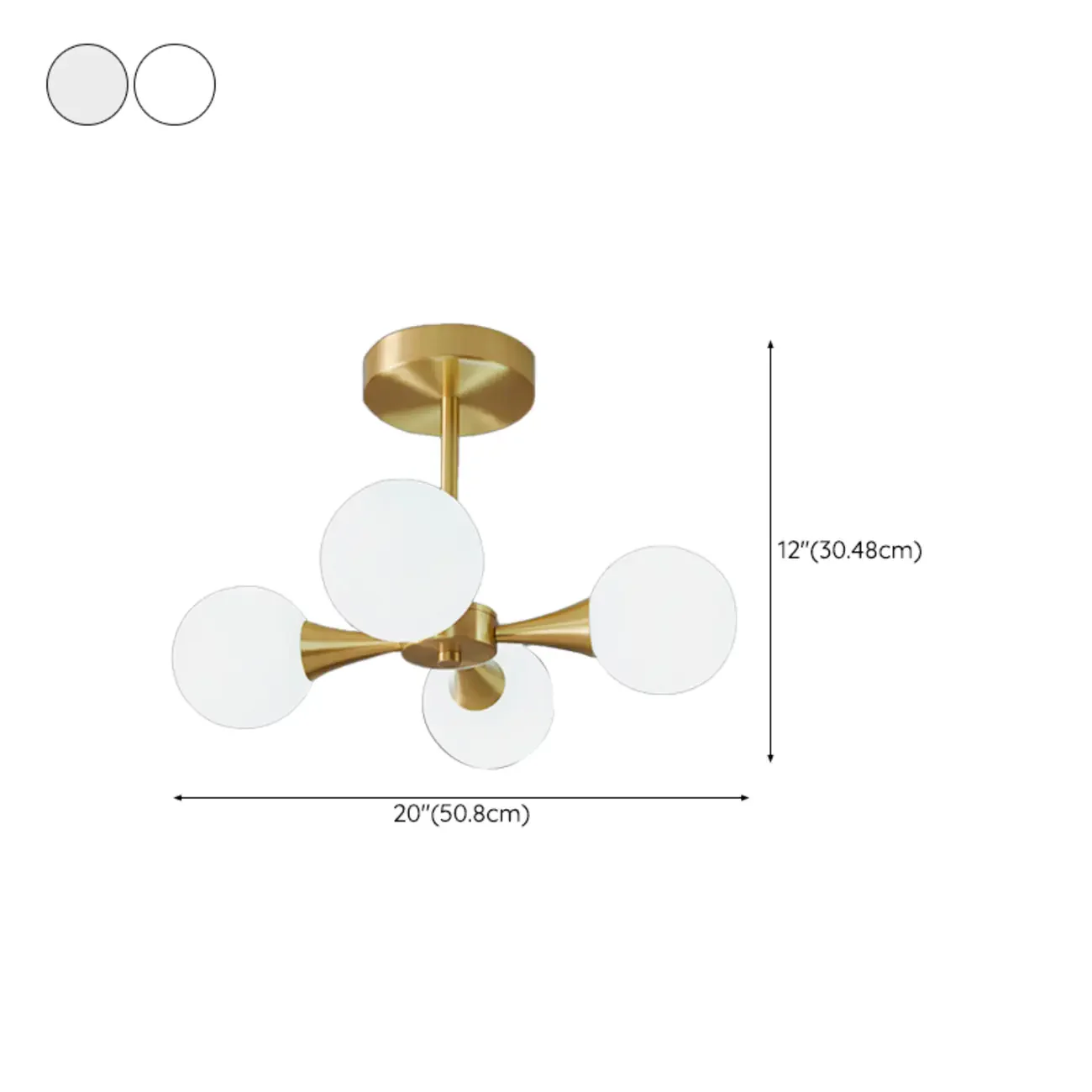 Modern Gold Glass Ball Semi Flush Mount Ceiling Light