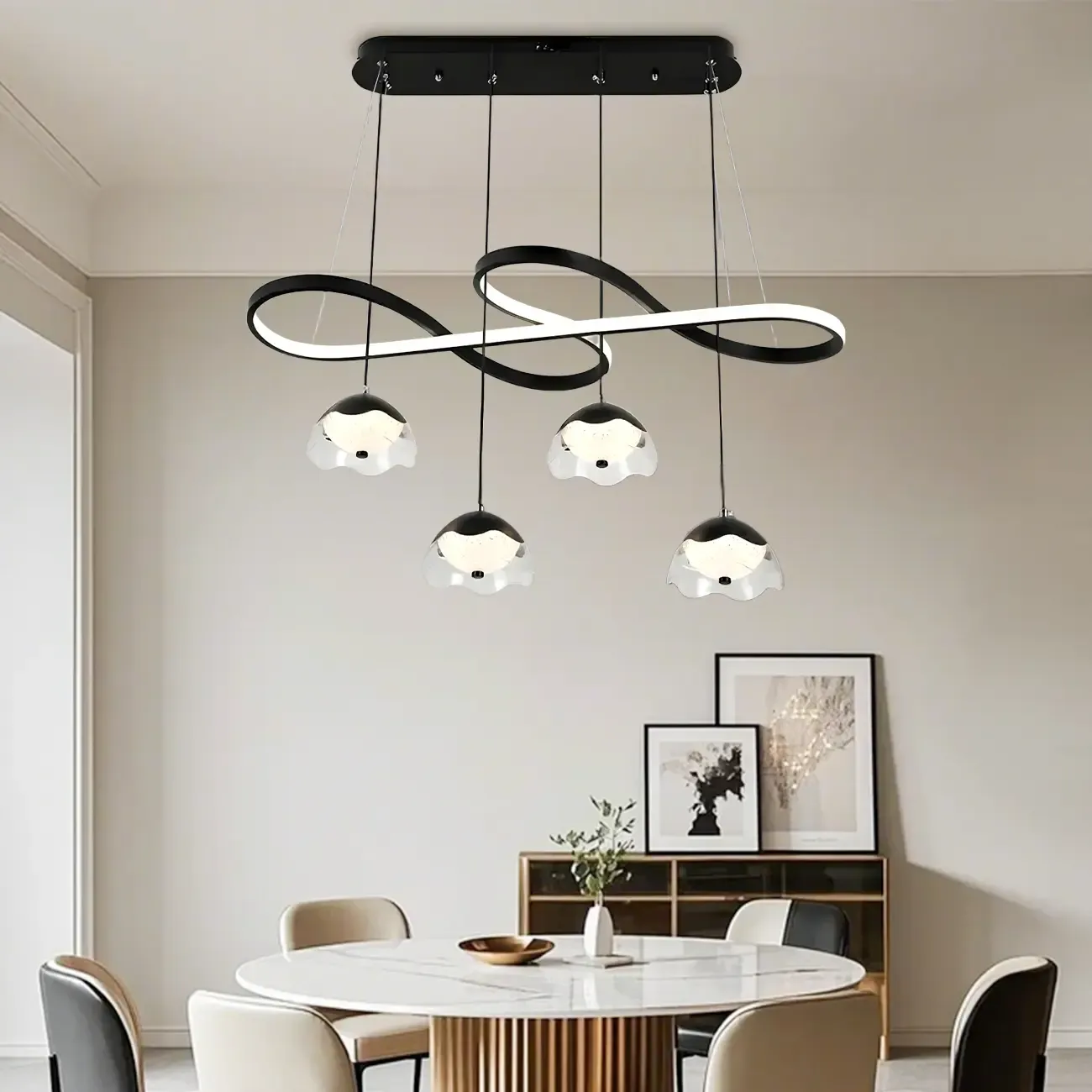 Adjustable 2 Tiers Black Metal 6-Light Dimming Pendant Light