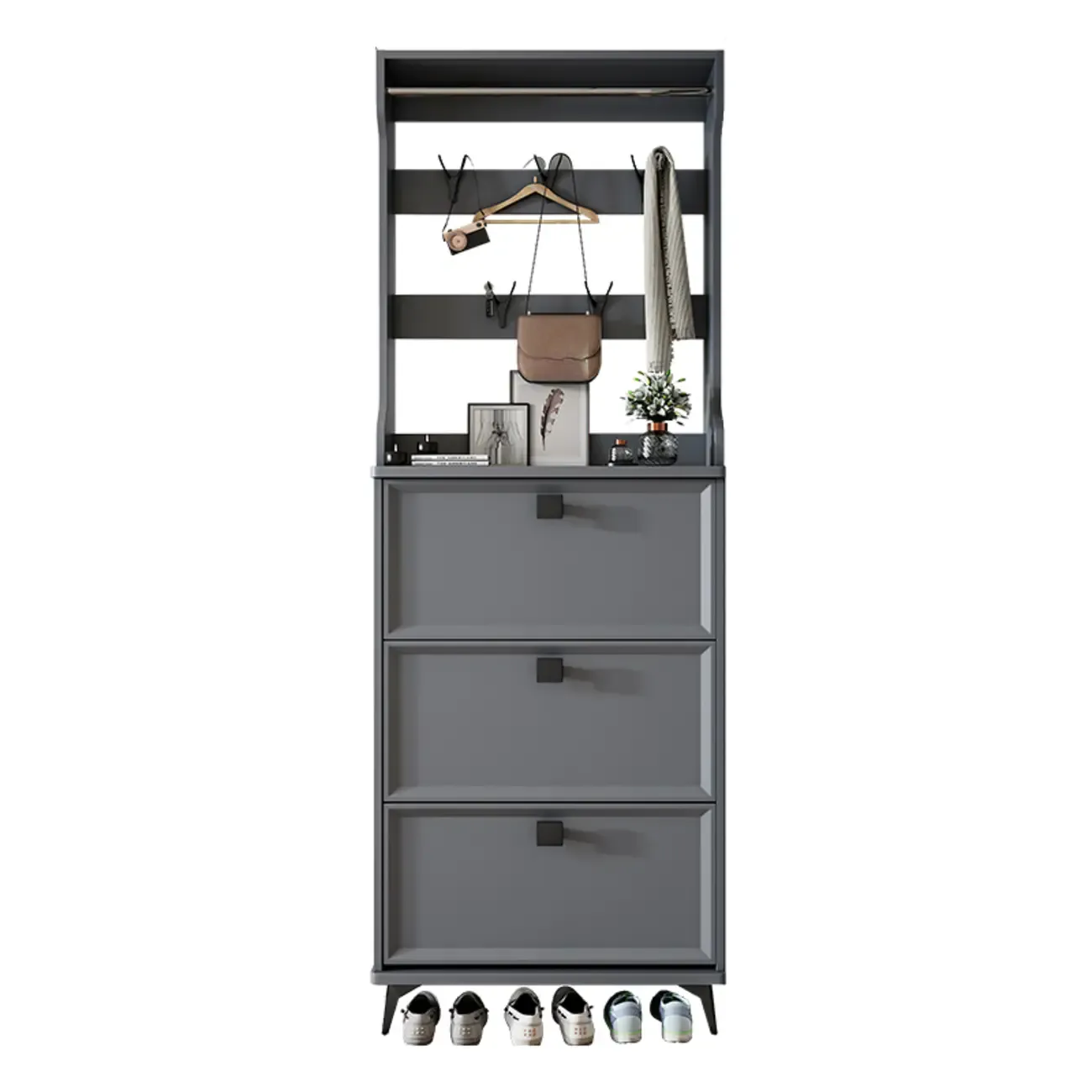 Drop-Front Adjustable Modern White Wood Narrow Shoe Cabinet