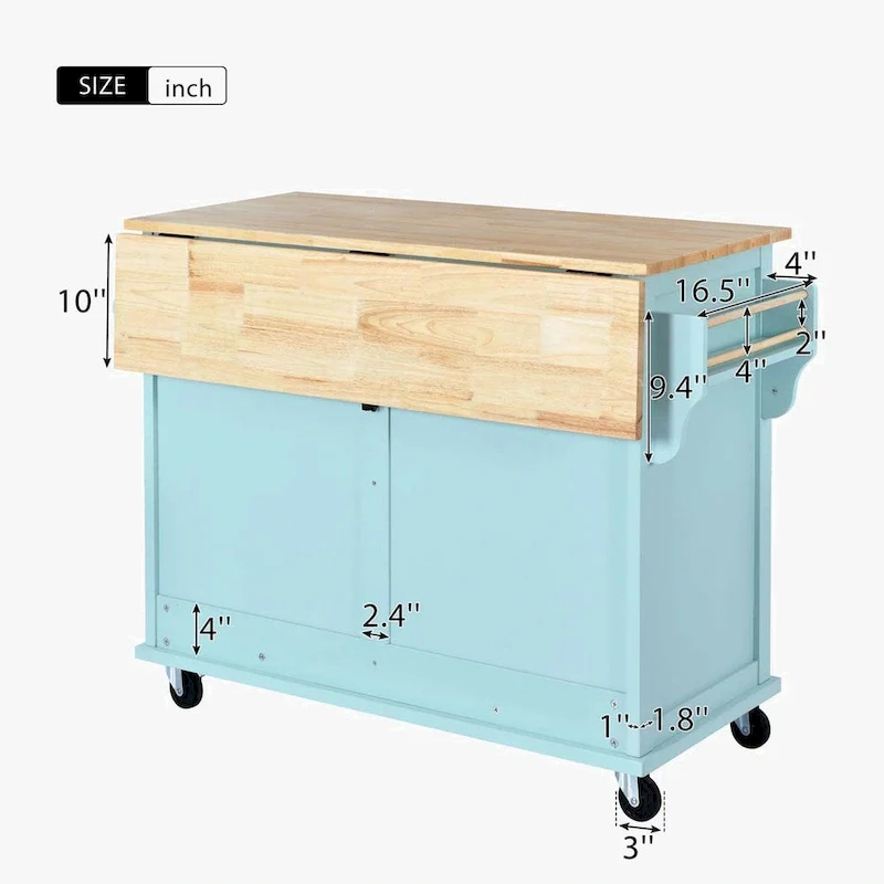 Kitchen Cart with Rubber wood Drop-Leaf Countertop