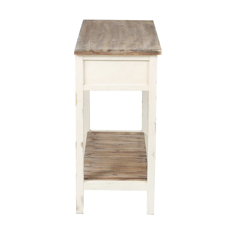 Distressed White and Brown Wood 2-drawer Console Table - 31.5H x 35.4 W x 15.55 D