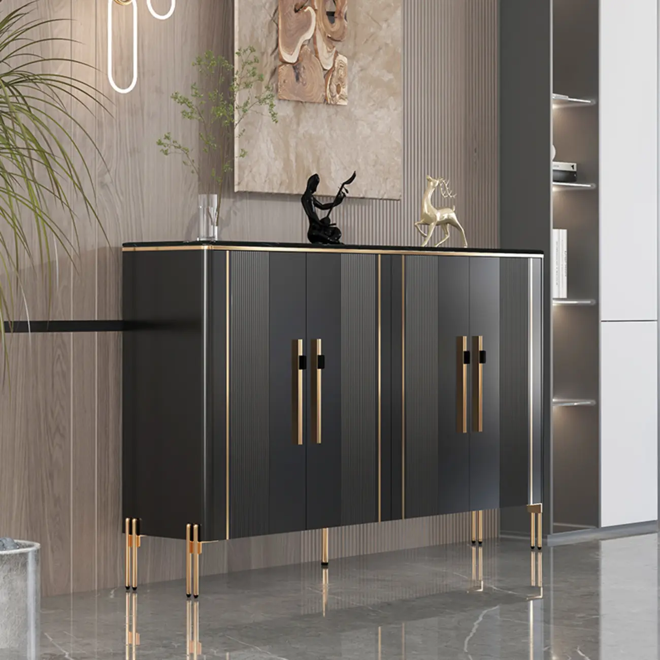 Glam Dark Gray Wooden Cabinet with Free Standing Design