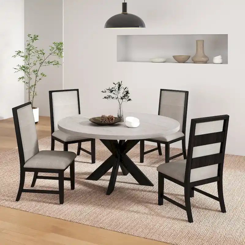 Roundhill Furniture Gates 5-Piece Round Dining Set, Light Gray