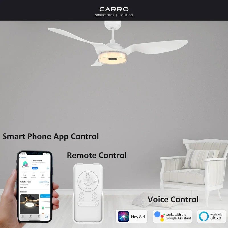 CARRO Felix 52  3-Blade Smart Ceiling Fan with Light and Remote.