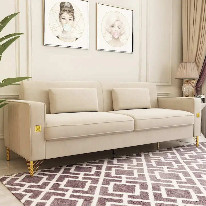 Modern Tufted Velvet Loveseat Upholstered Sofa with Removable Cushions and Pillows - 85.63 in.D x 30.31 in.W x 30.51 in.H