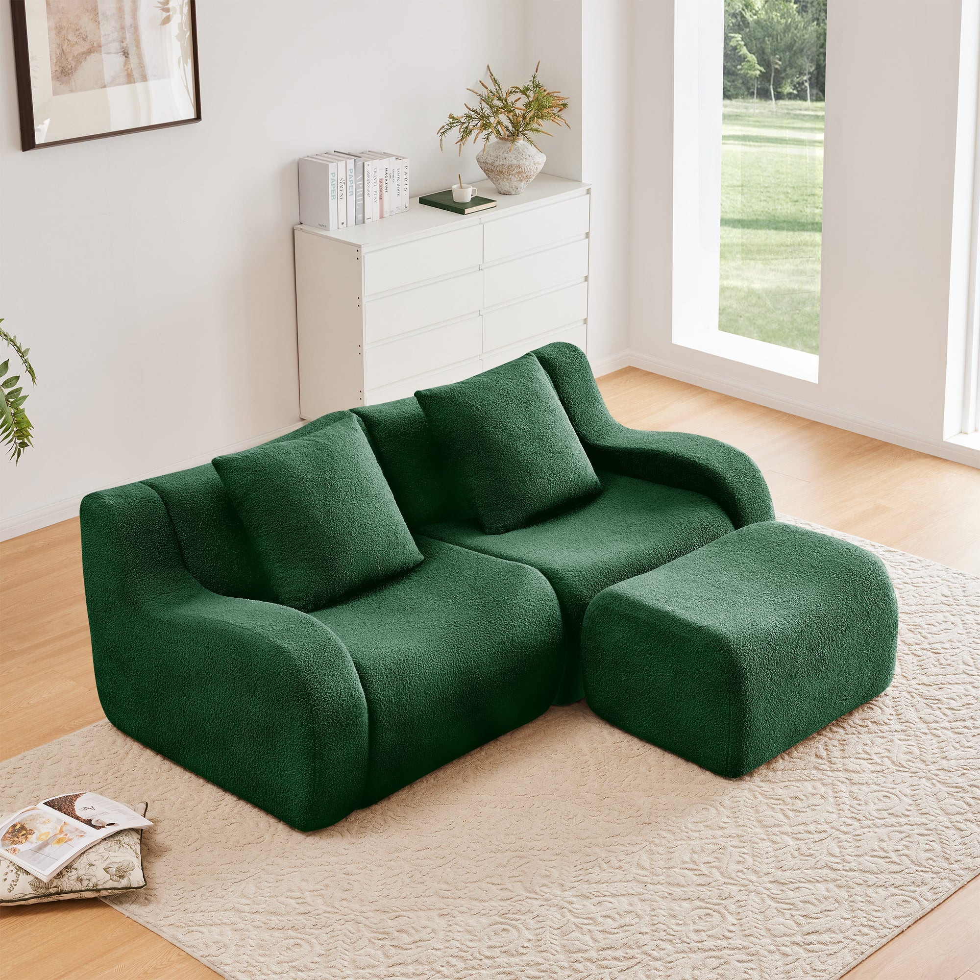 Curved Ergonomic Design L-Shaped Teddy Loveseat Sofa