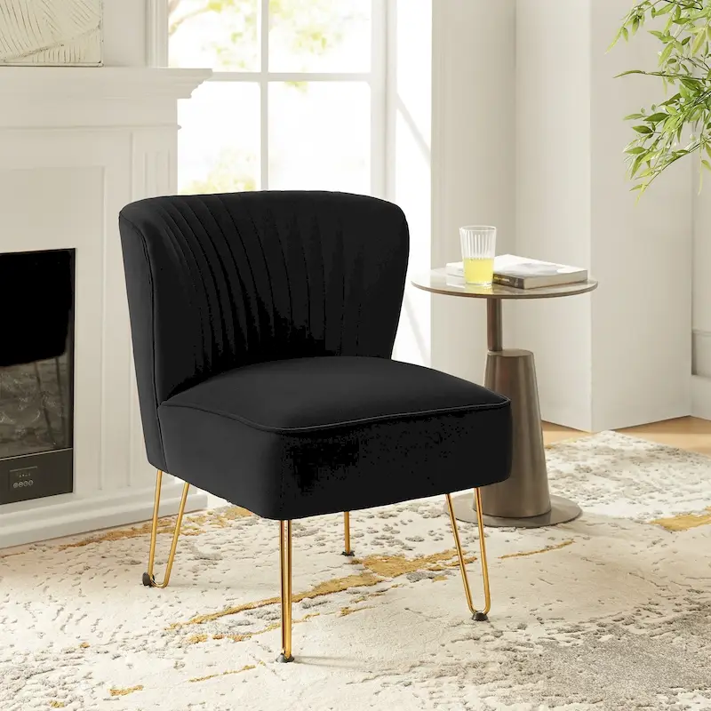 Barto Modern Velvet Tufted Side Chair with Golden Legs by HULALA HOME