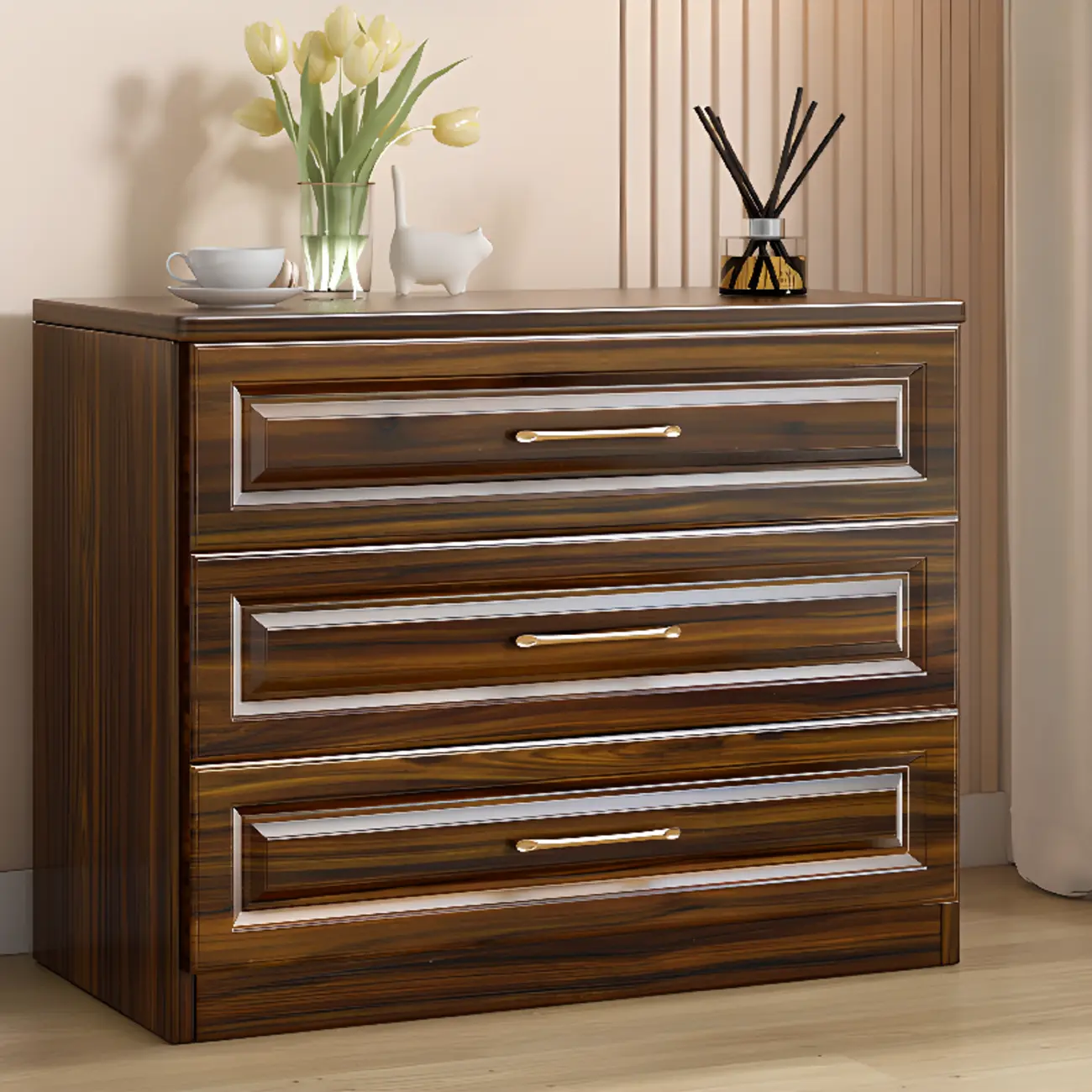 Modern Elegant White Wood Gold Handle Storage Chests