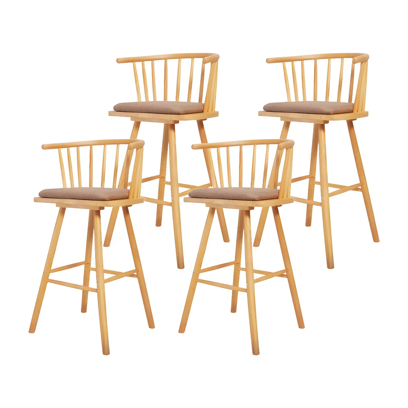 Traditional Wooden Low Back Bar Stool with Cushioned Seat