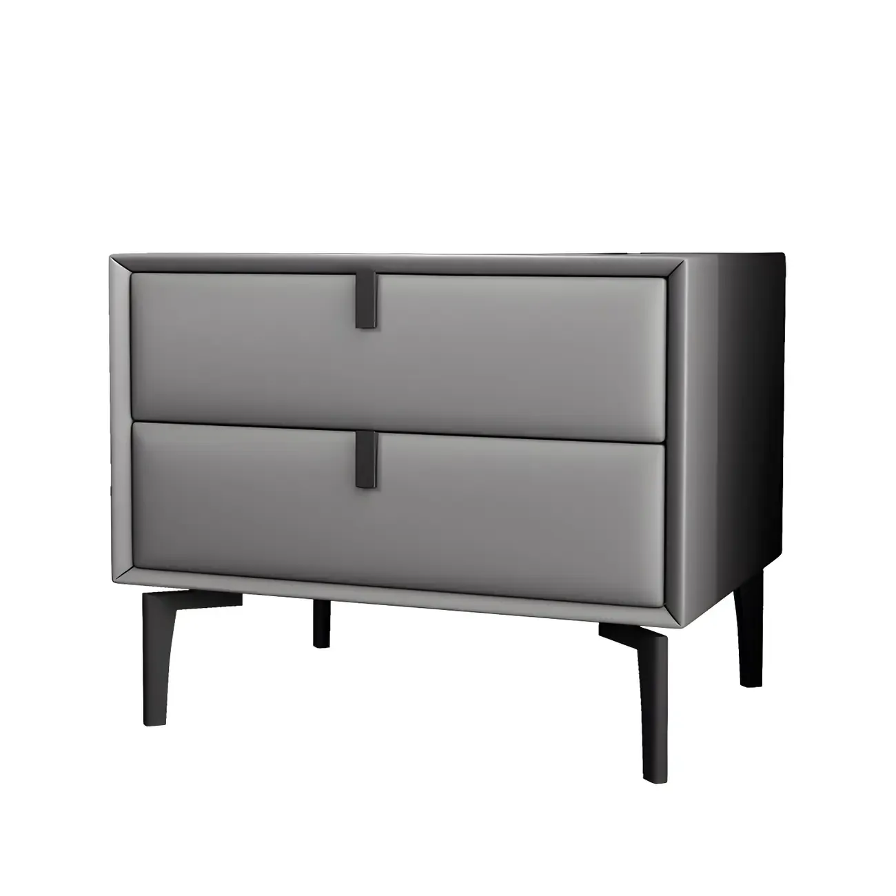 Modern Black Leather Bedside Table with Drawers