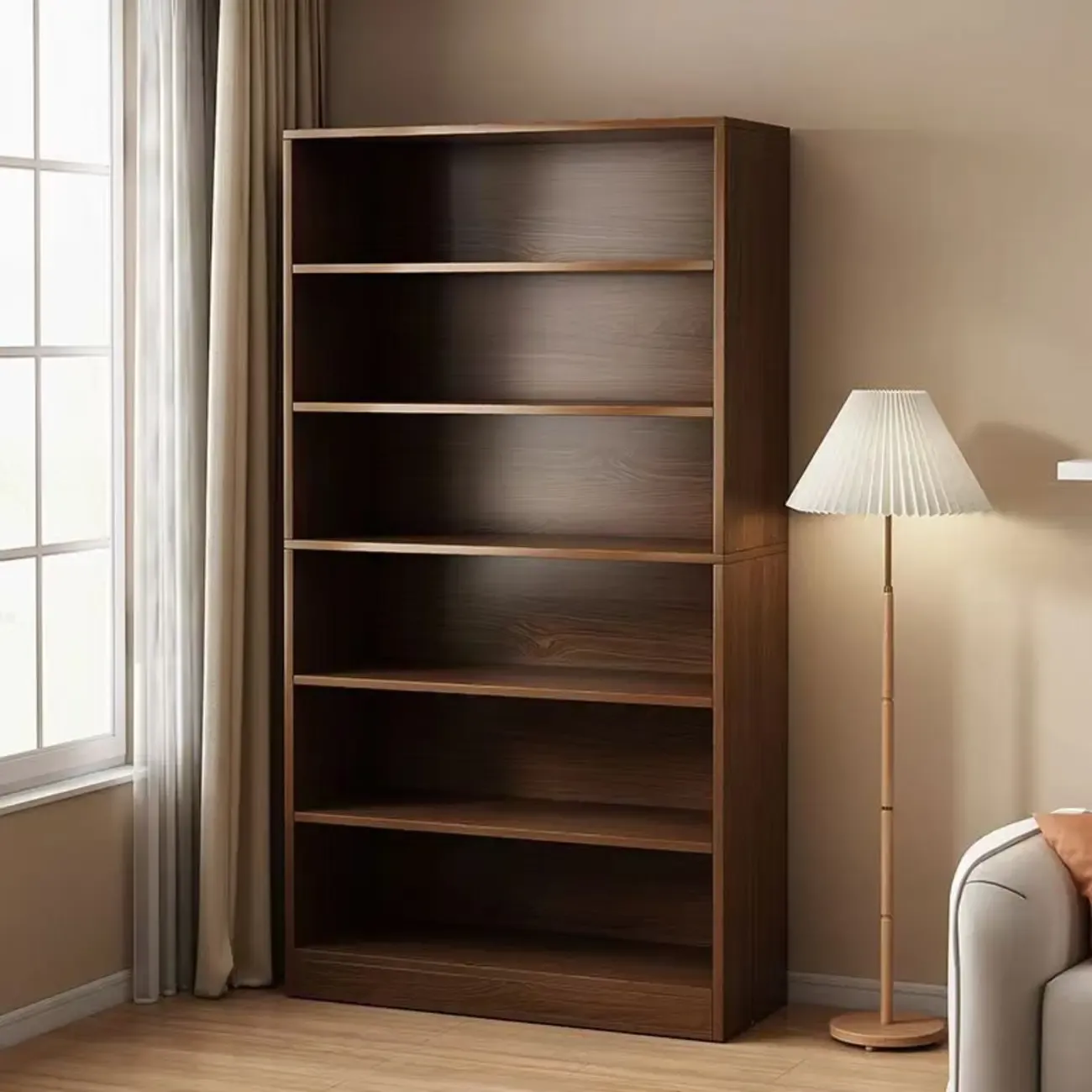 Modern Multi-Layer Brown Lumber Closed Back Bookcase