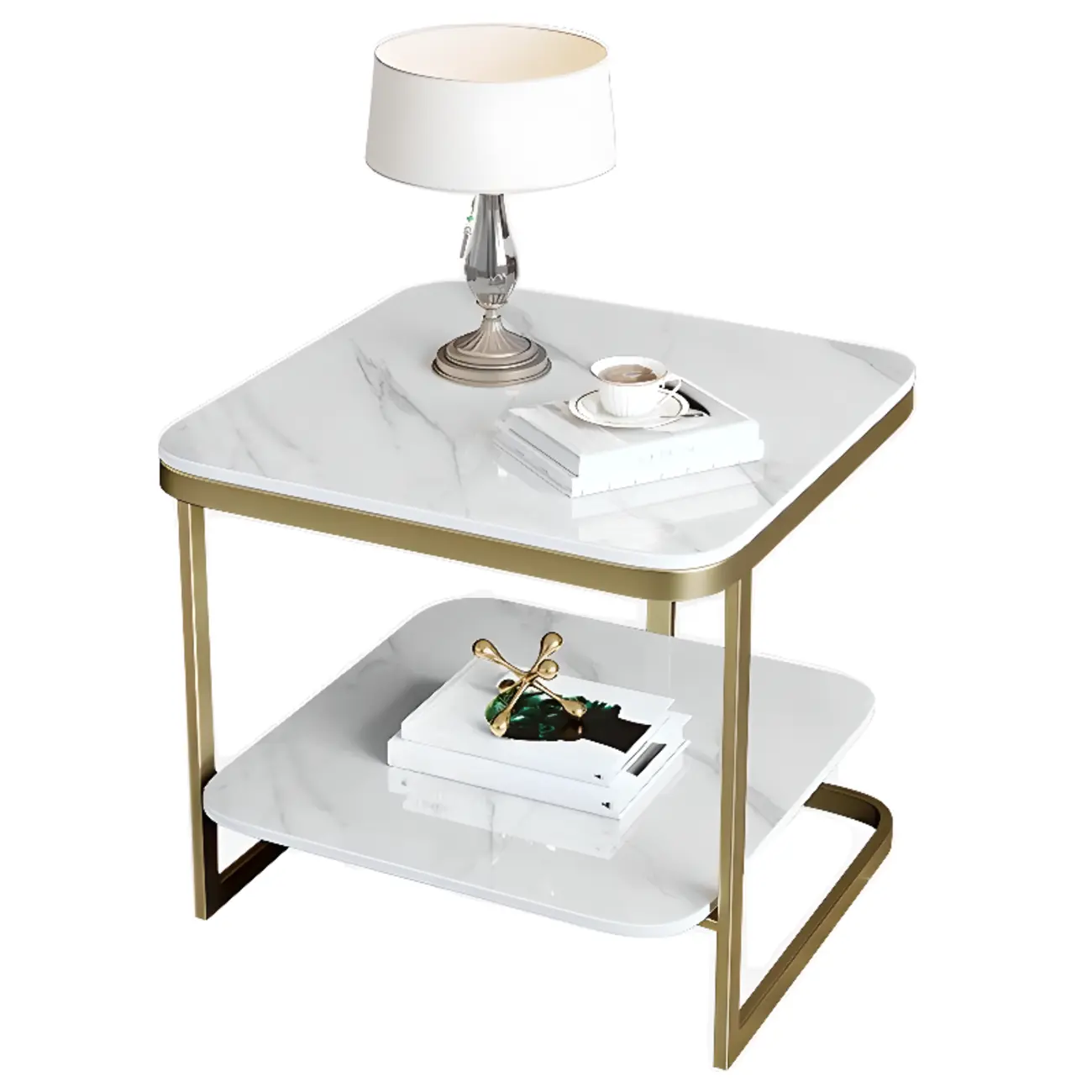 2-Tier C-Shaped Side Table with Shelf