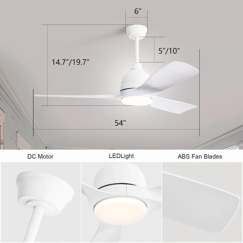 54  Smart Ceiling Fans with Lights and Remote High CFM Bedroom Quiet Fan APP Control - 54 inch