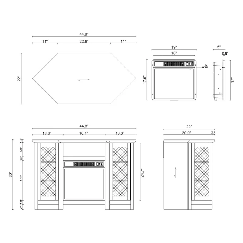 44.8 TV Stand Console with 18 Electric Fireplace and Shelves - N/A