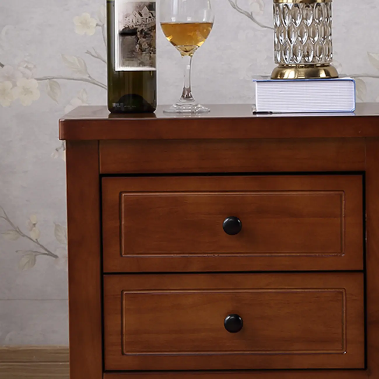 Antique 2 Tiers Drawer Wooden Grey Nightstand